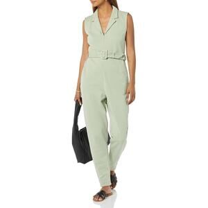 NWT Terea Aria Zipper Front Belted Collared Jumpsuit in Green Plus Size XXL
